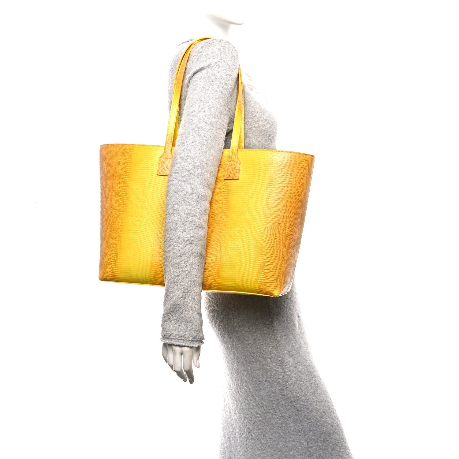 Burberry Calfskin Lizard Embossed Medium London Tote Marigold