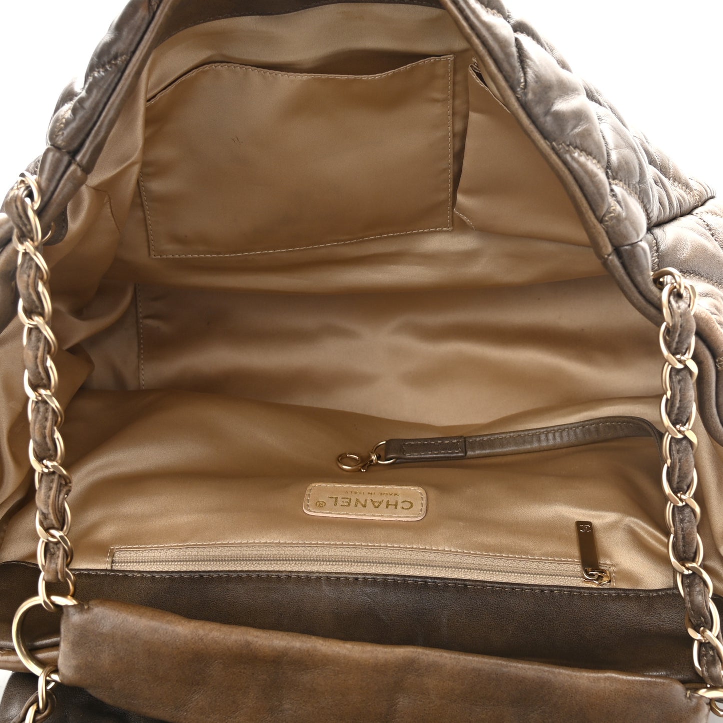 Lambskin Bubble Quilt Flap Bag Dark Beige