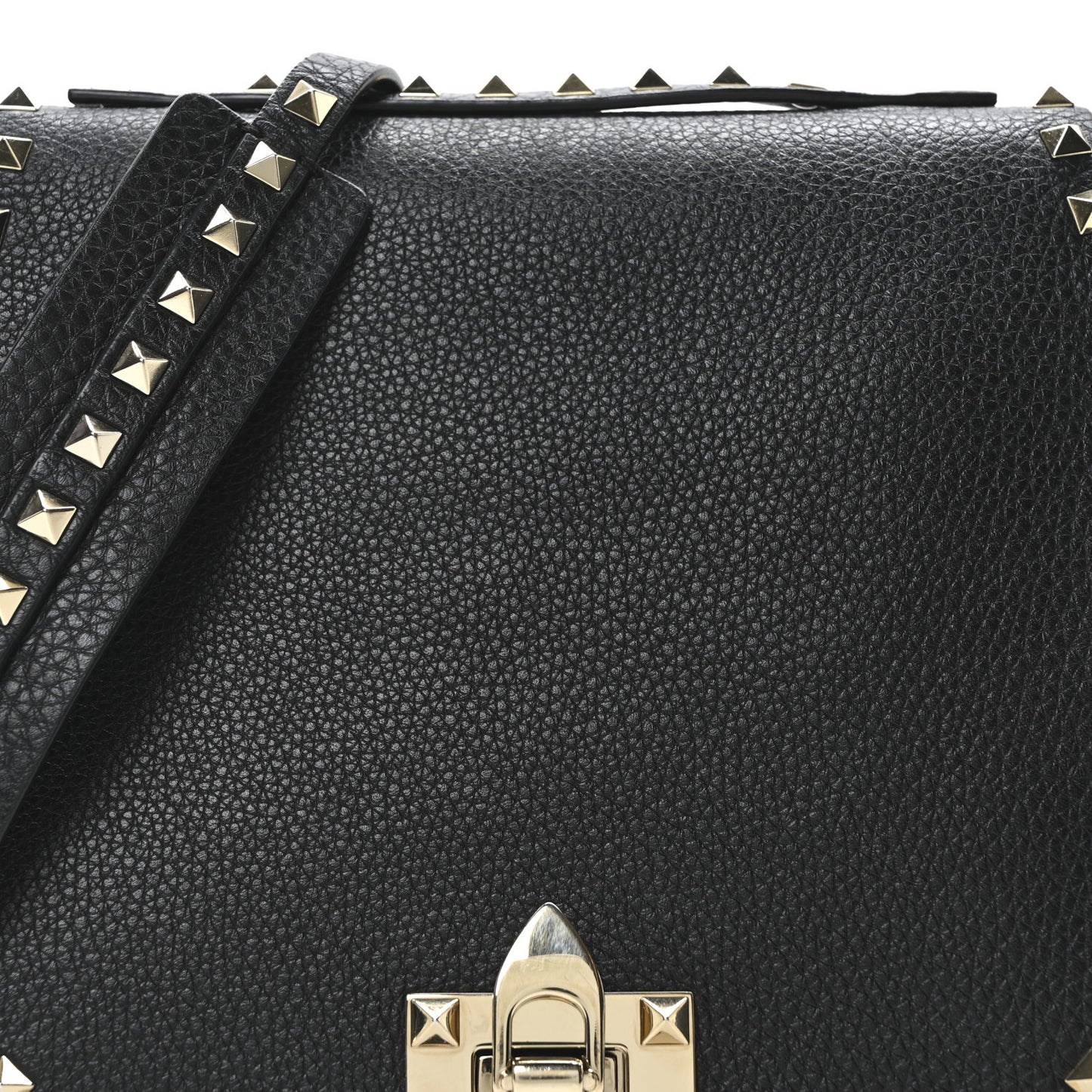 Pebbled Calfskin Rockstud Crossbody Saddle Bag Black