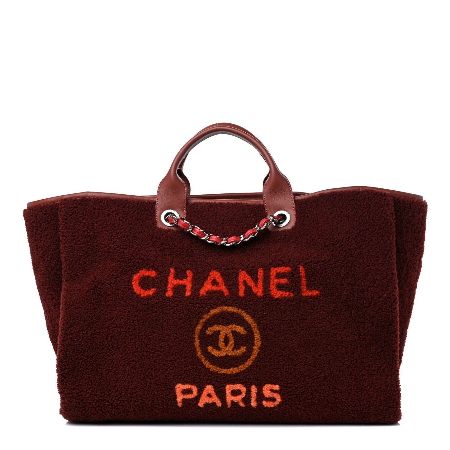 Shearling Large Deauville Tote Burgundy