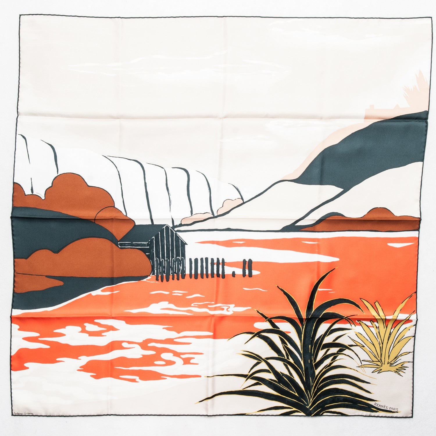 Hermes Silk Au Bout Du Monde Scarf 90 Beige Orange Petrole 2 of 8