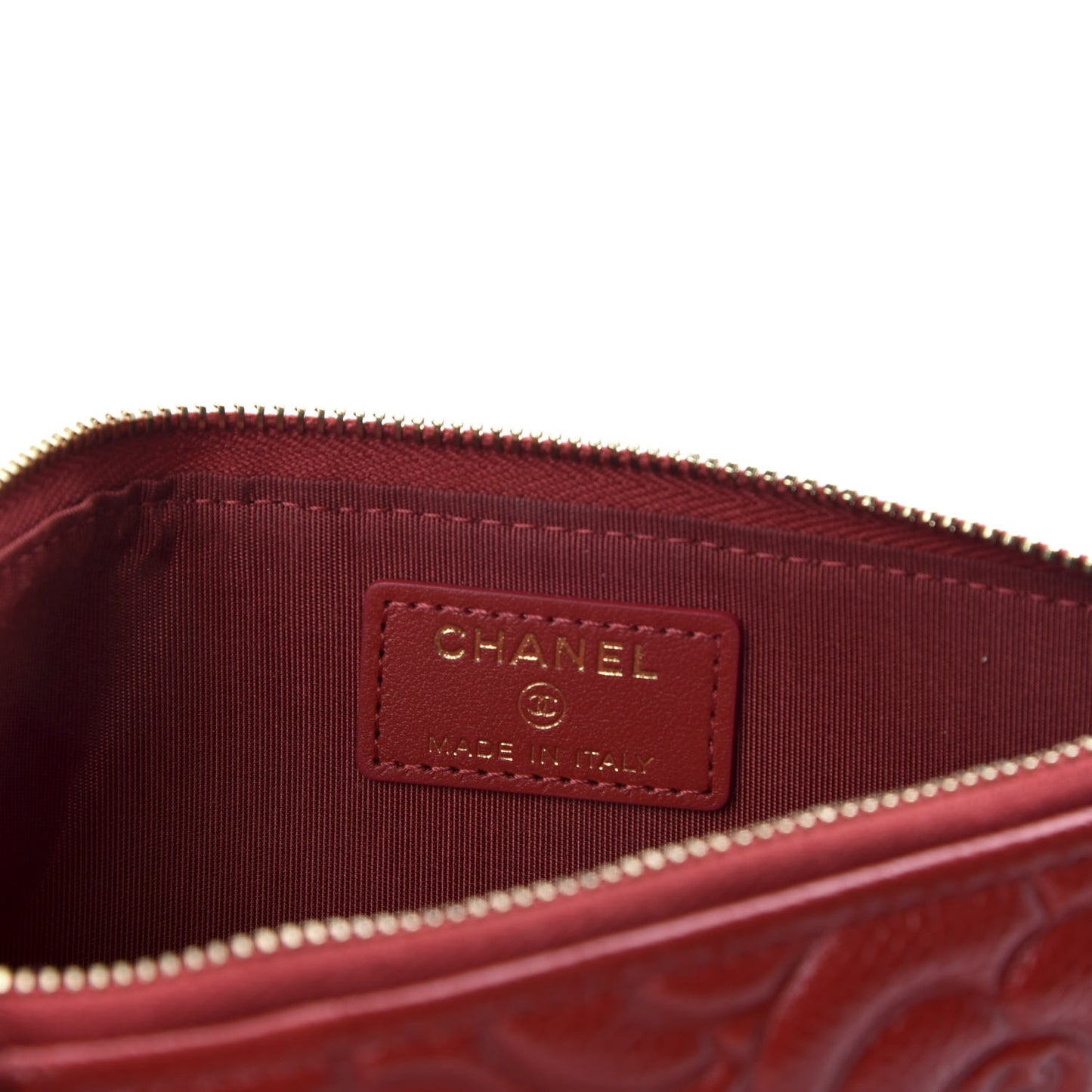 Caviar Camellia Embossed Classic Flat Wallet Pouch Red