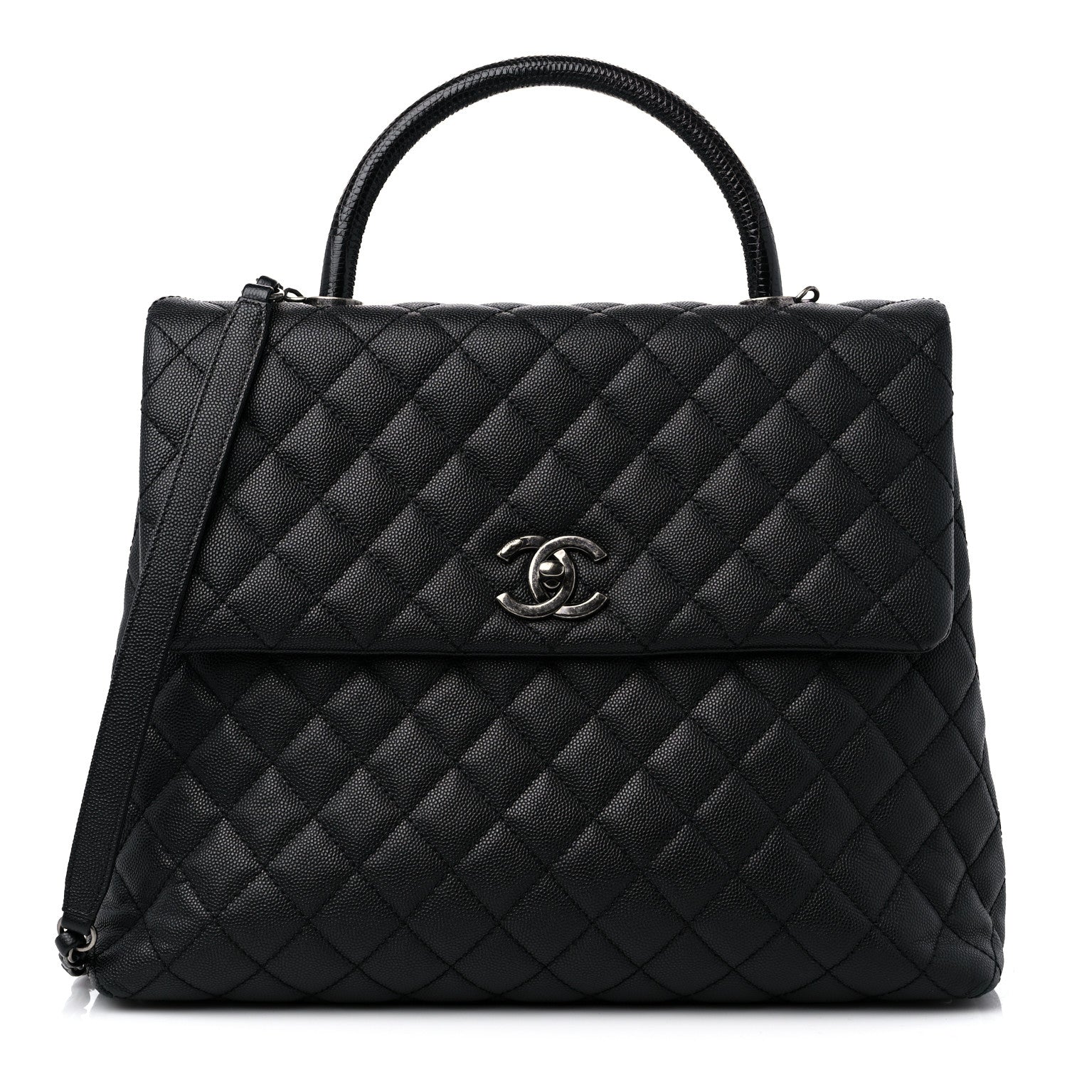 Chanel Caviar Lizard Quilted Large Coco Handle Flap Black 1 of 13