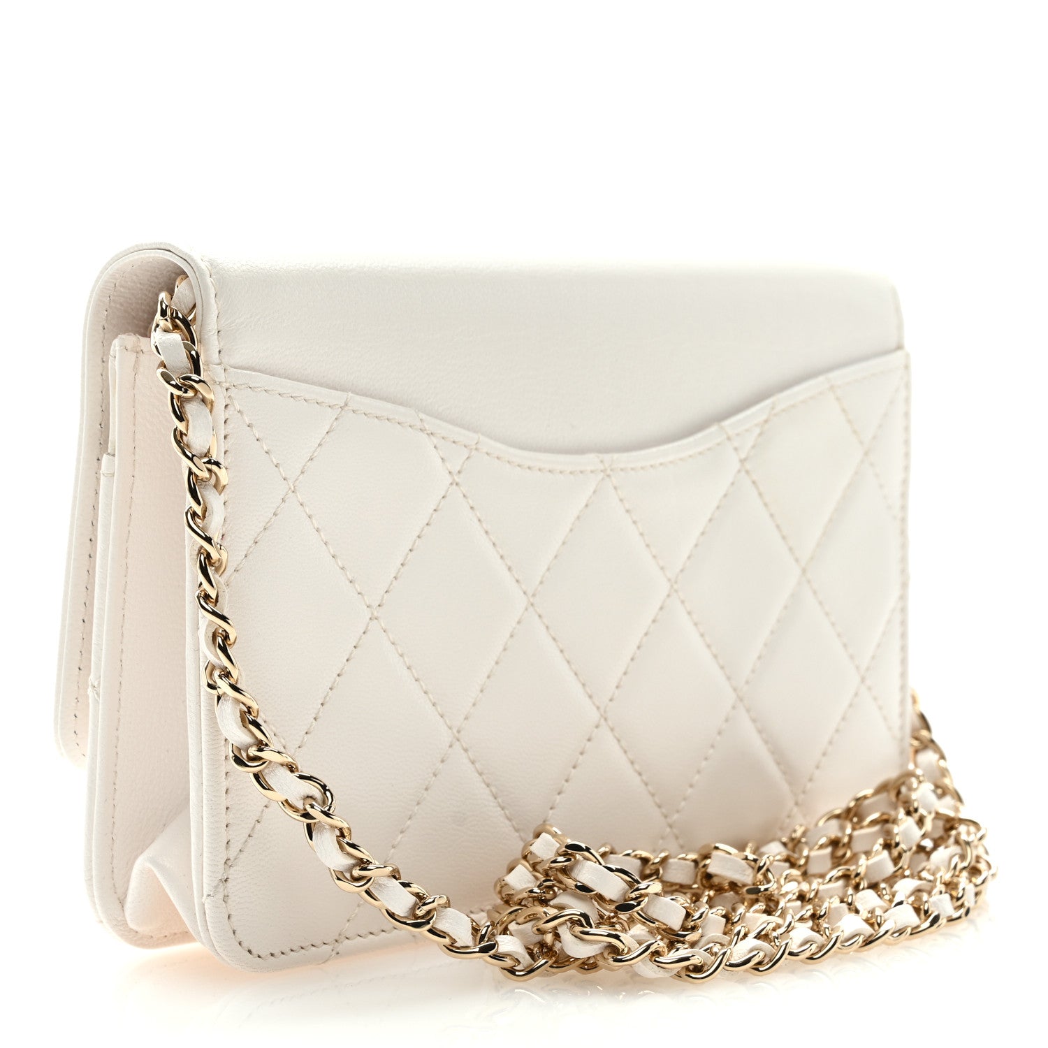 Chanel Goatskin Quilted Timeless CC Wallet On Chain WOC White 3 of 9