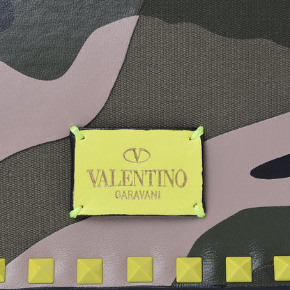 Valentino Garavani Nappa Canvas Camouflage Rockstud Wristlet Clutch Yellow Fluo Green 7 of 12