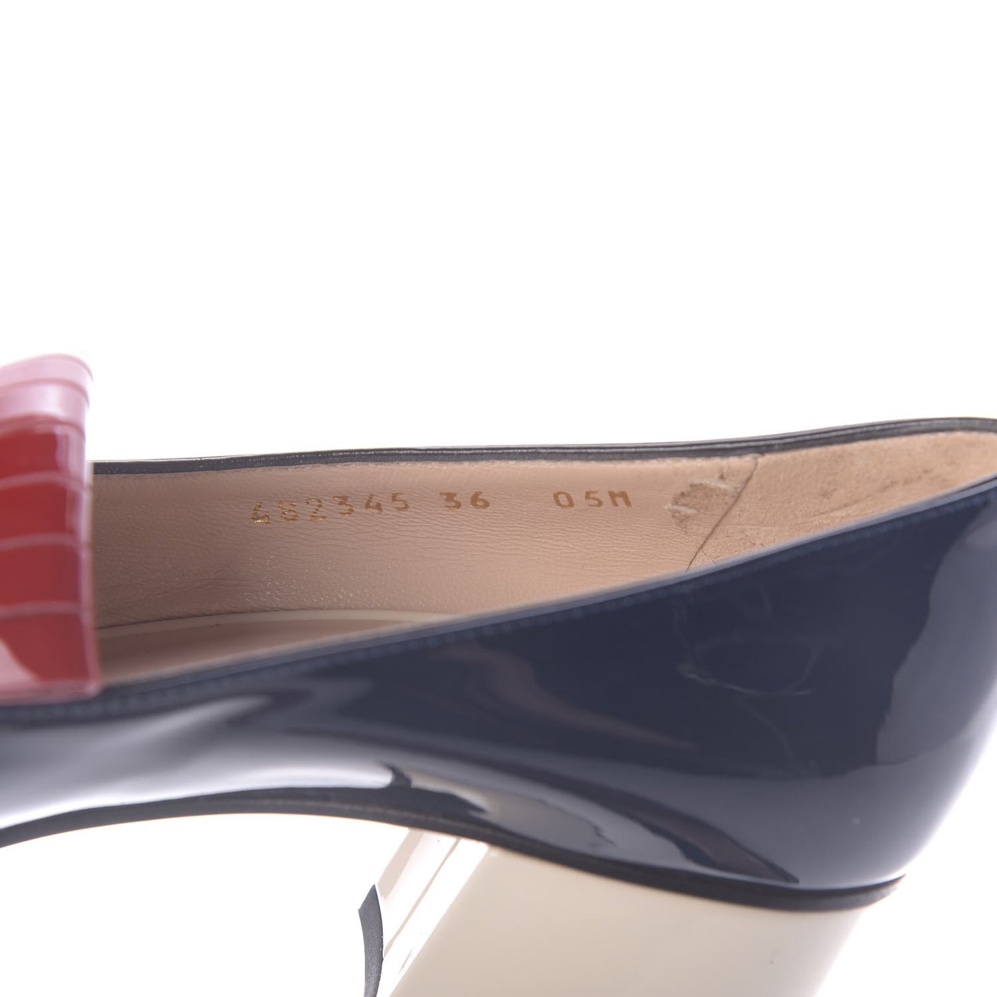 Vernice Studded GG Marmont Fringe 50mm Loafer Pumps 36 Blue Agata Hibiscus Red Mystic White