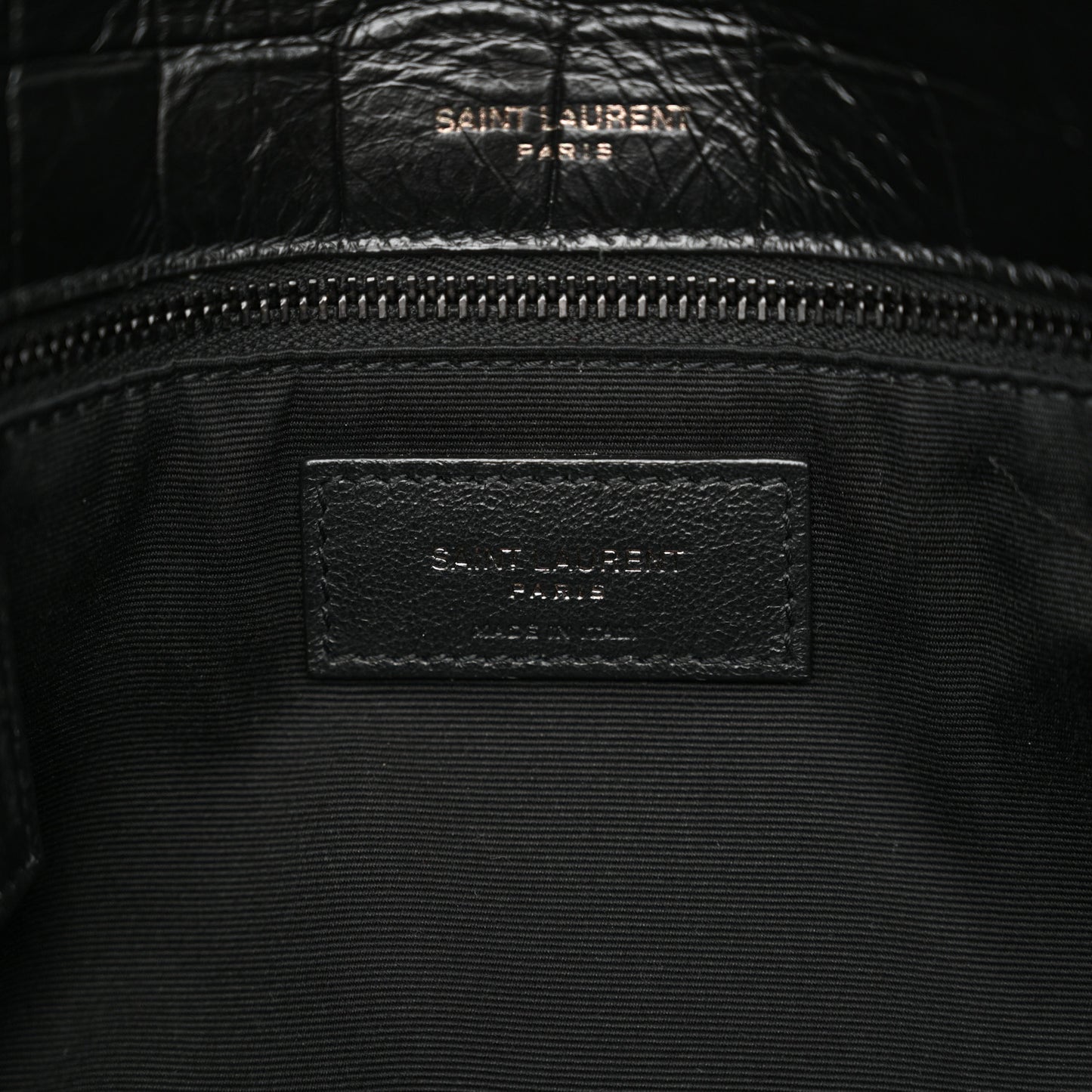 Crocodile Embossed Lambskin Monogram Medium Niki Chain Satchel Black