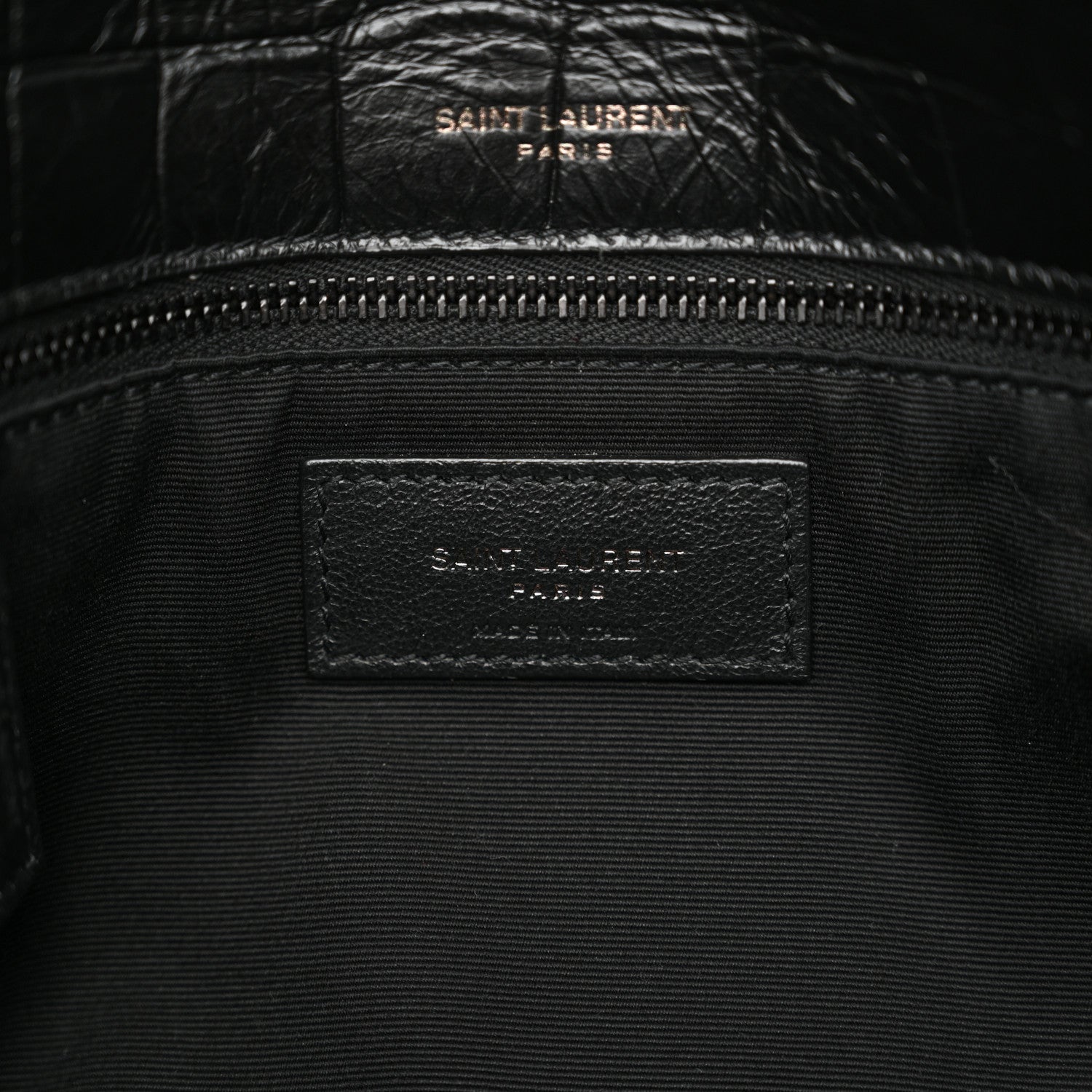 Saint Laurent Crocodile Embossed Lambskin Monogram Medium Niki Chain Satchel Black 6 of 11