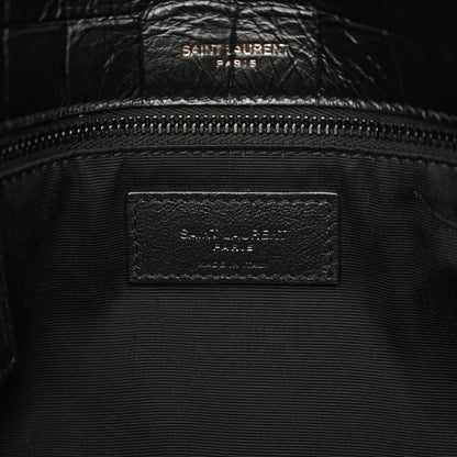 Saint Laurent Crocodile Embossed Lambskin Monogram Medium Niki Chain Satchel Black 6 of 11