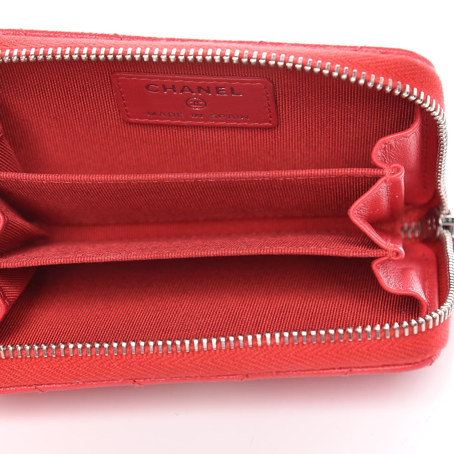 Chanel Caviar Chevron Quilted Zip Coin Purse Light Red 5 of 12
