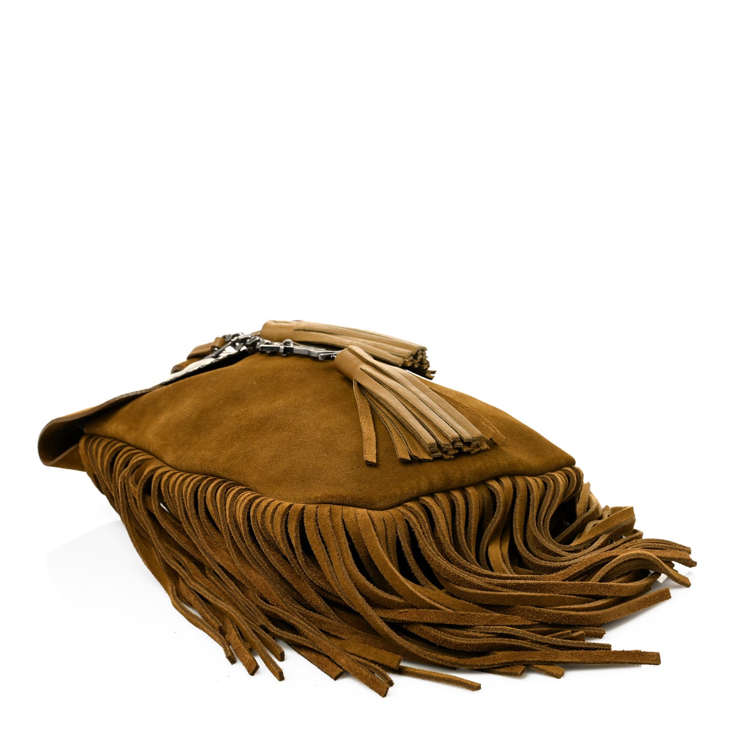Suede Fringe Flat Anita Crossbody Bag Camel