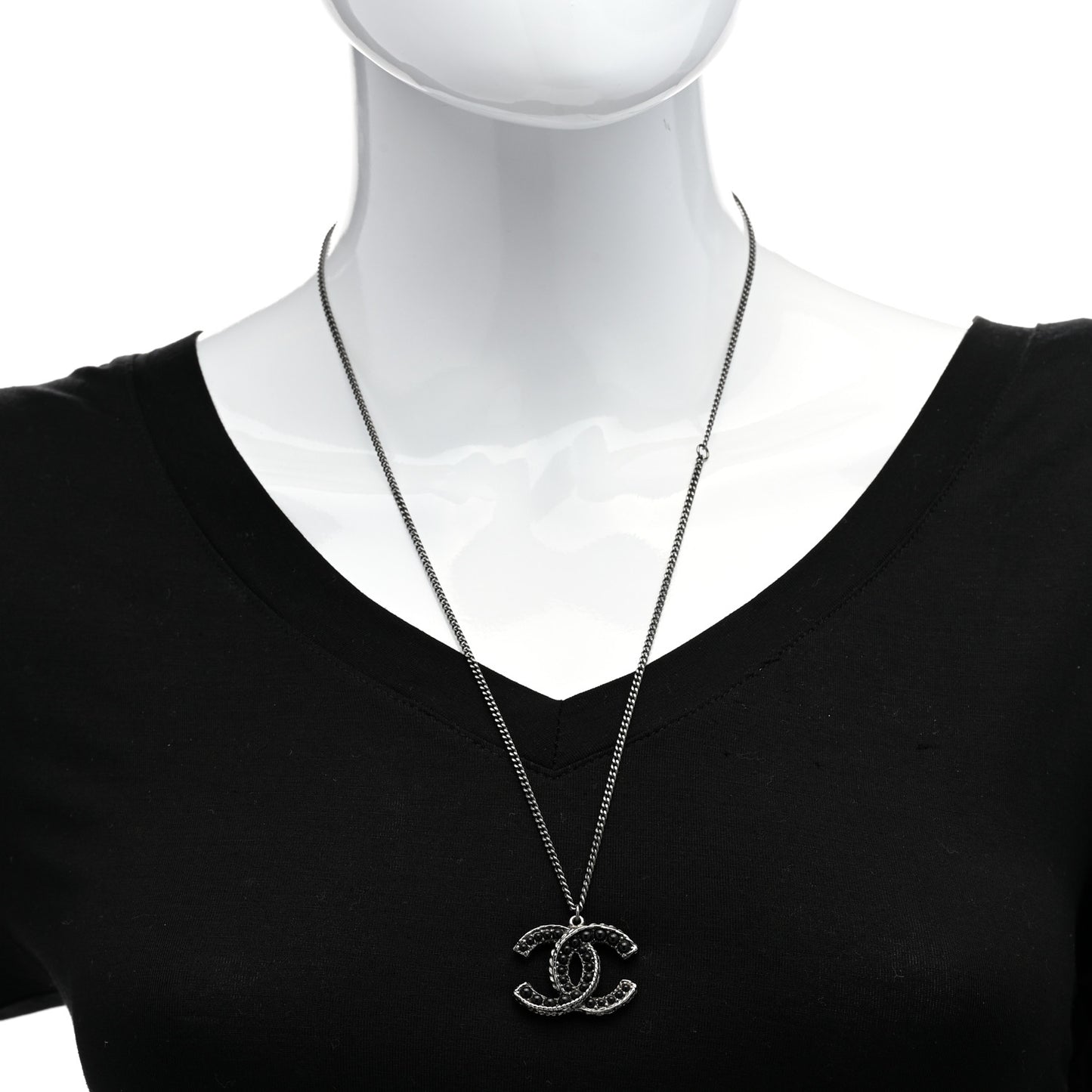 Resin CC Beaded Pendant Necklace Black Silver