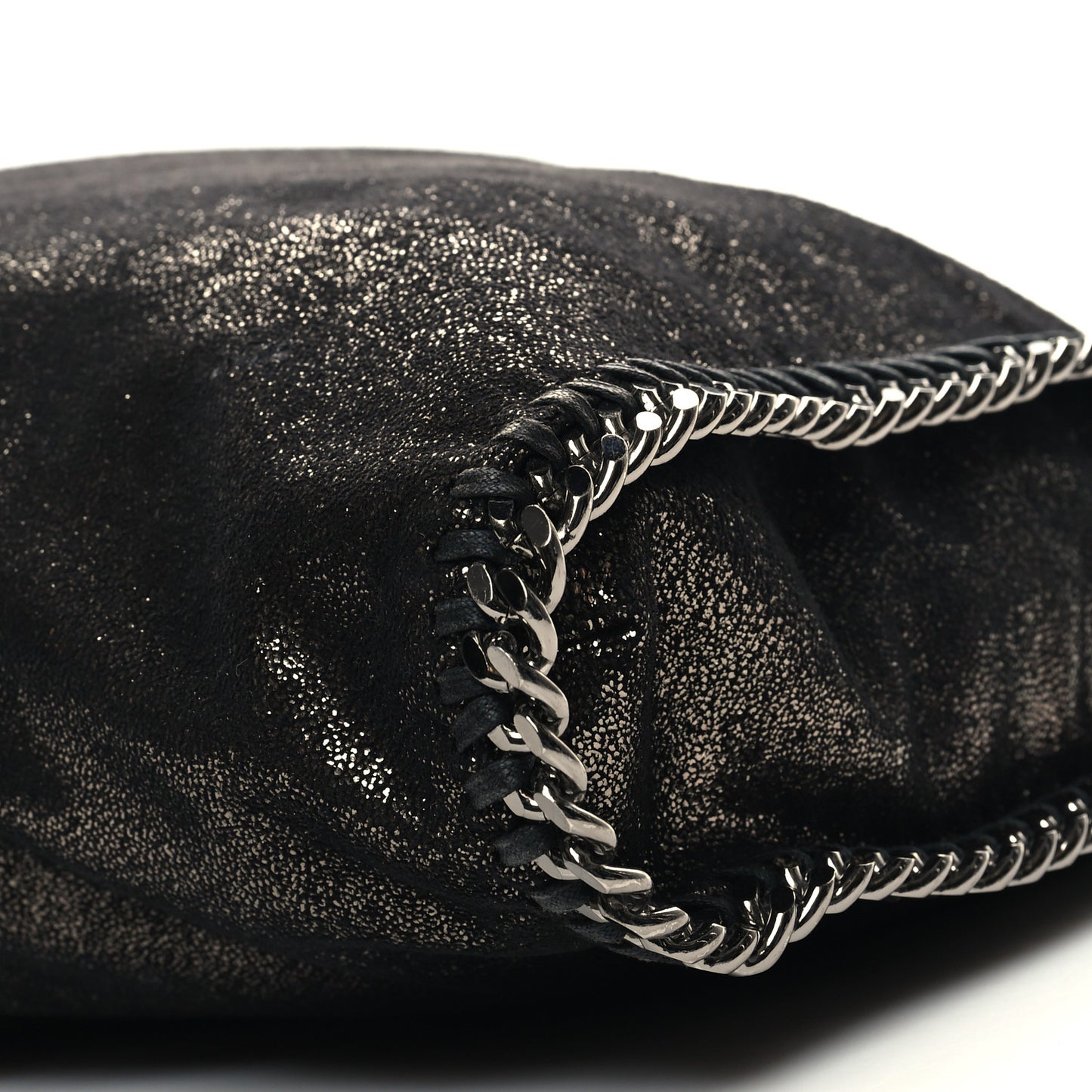 Chamois Shiny Dotted Falabella Fold Over Tote Ruthenium