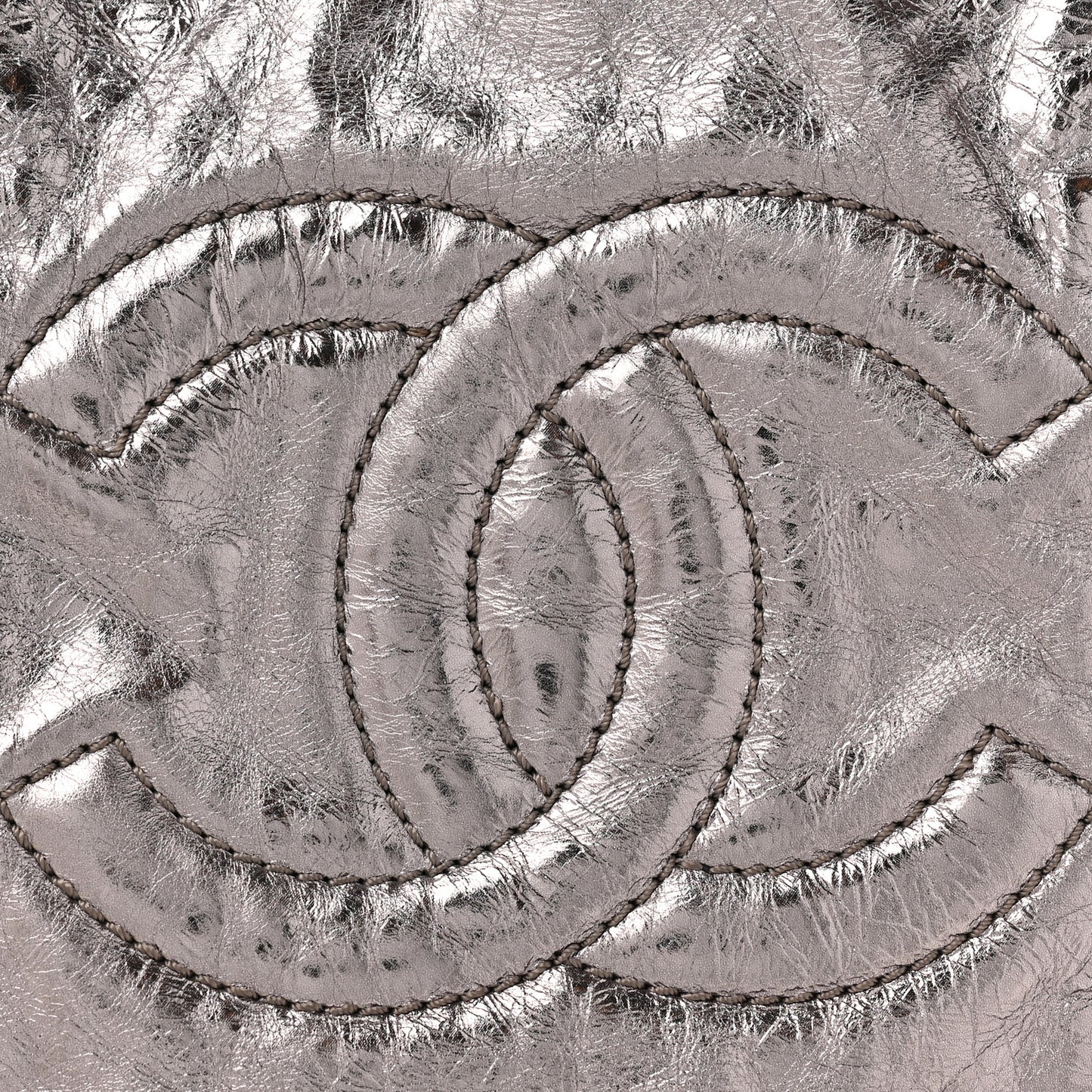 Metallic Cracked Calfskin Modern Chain Tote Dark Silver