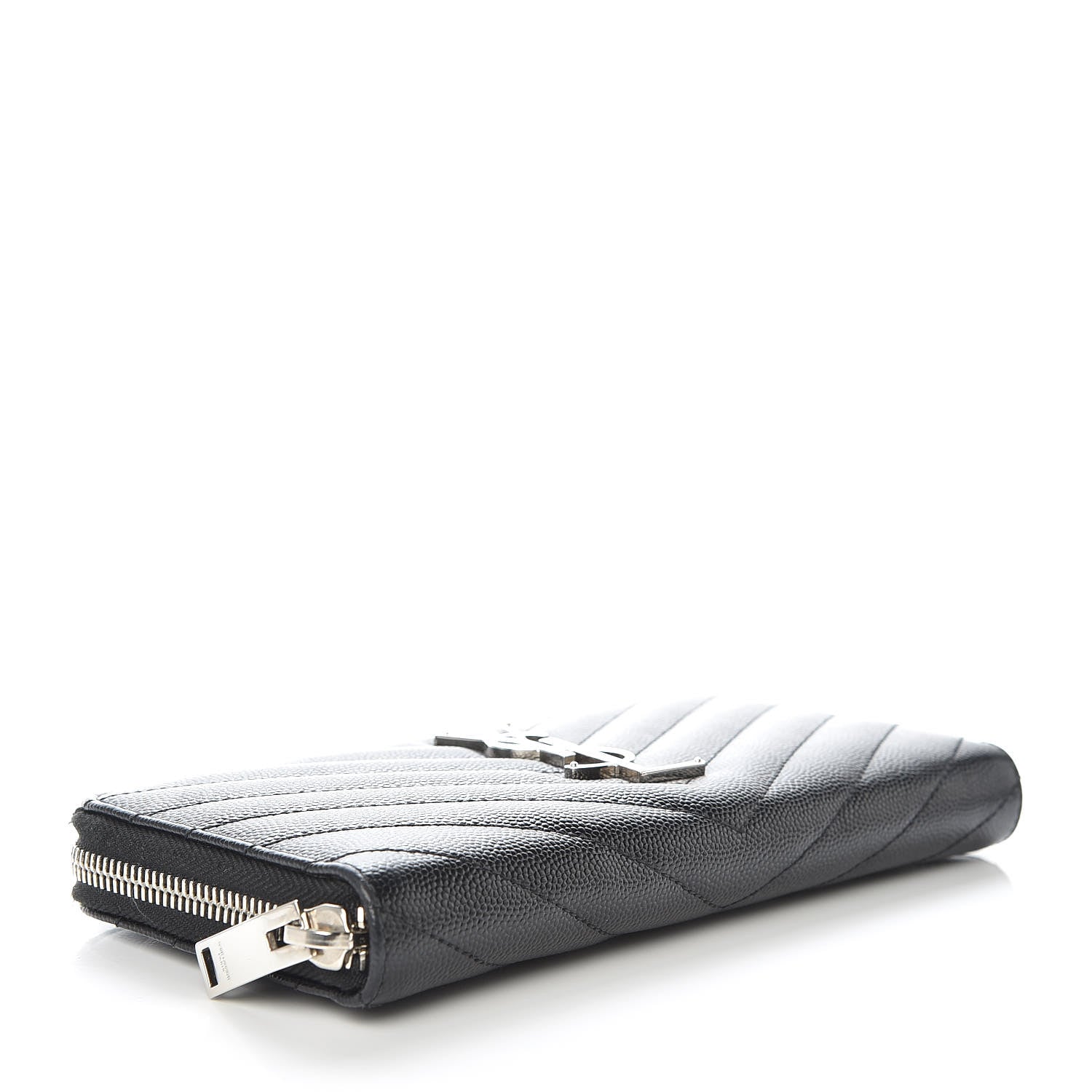 Saint Laurent Grain De Poudre Matelasse Chevron Monogram Zip Around Wallet Black 4 of 10
