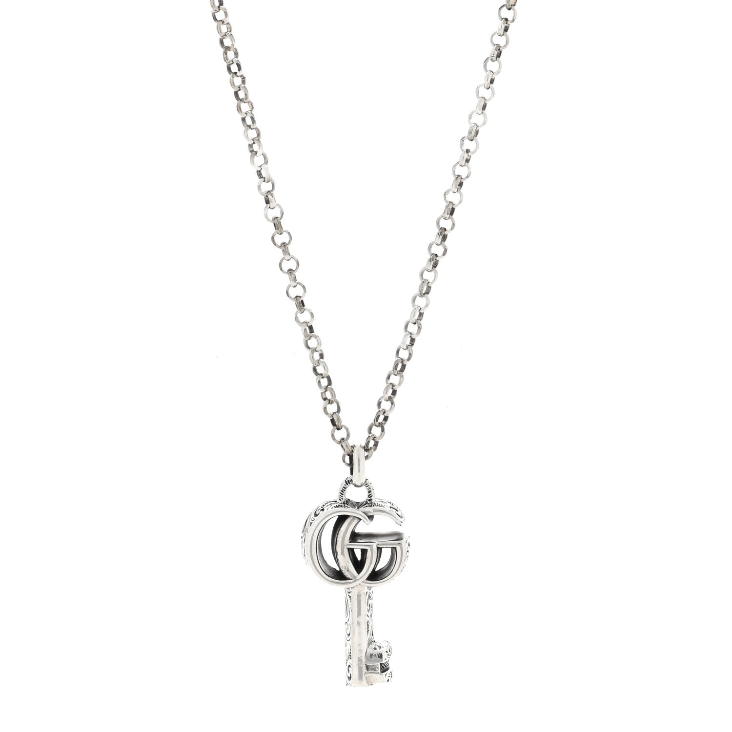 Gucci Sterling Silver Double G Key Pendant Necklace 1 of 5