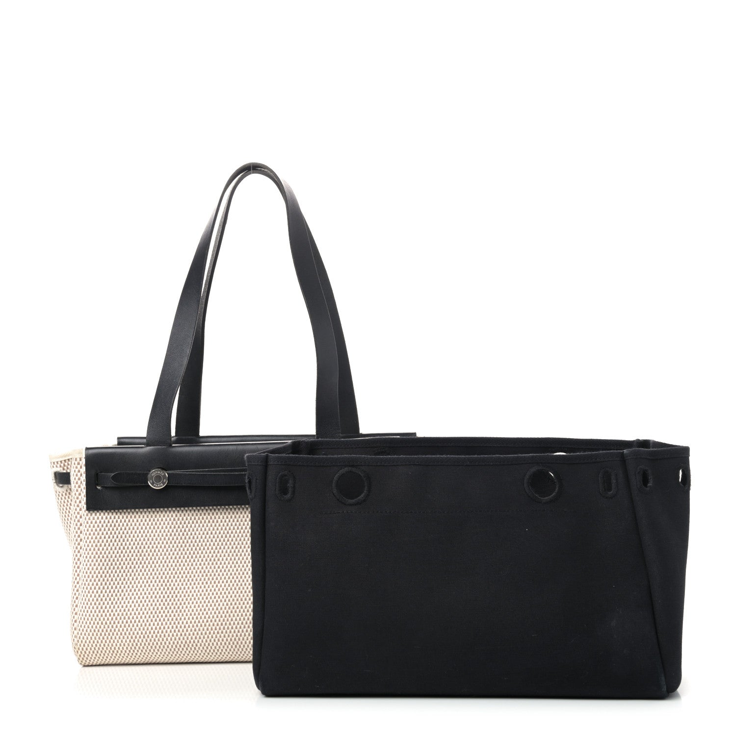 Hermes Toile Vache Calfskin Herbag Cabas PM Natural Black 1 of 10