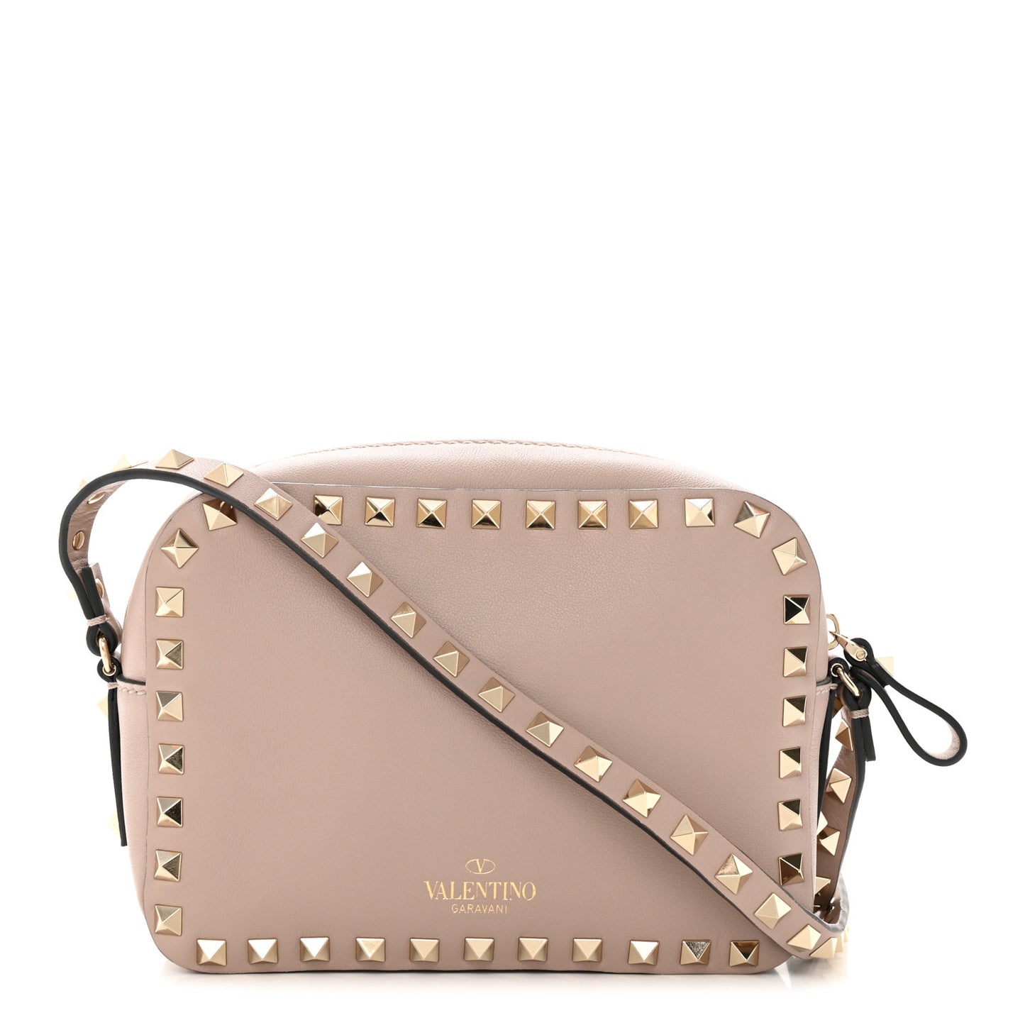 Calfskin Rockstud Camera Crossbody Bag Poudre