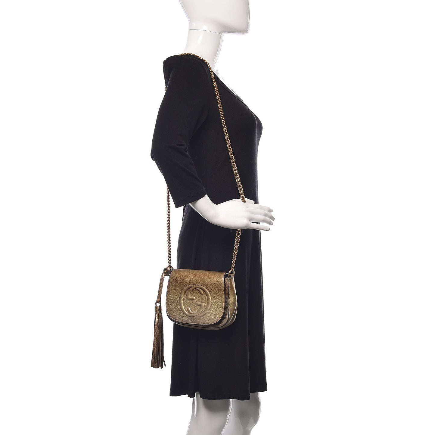 Metallic Pebbled Calfskin Small Soho Flap Crossbody Gold Ombre