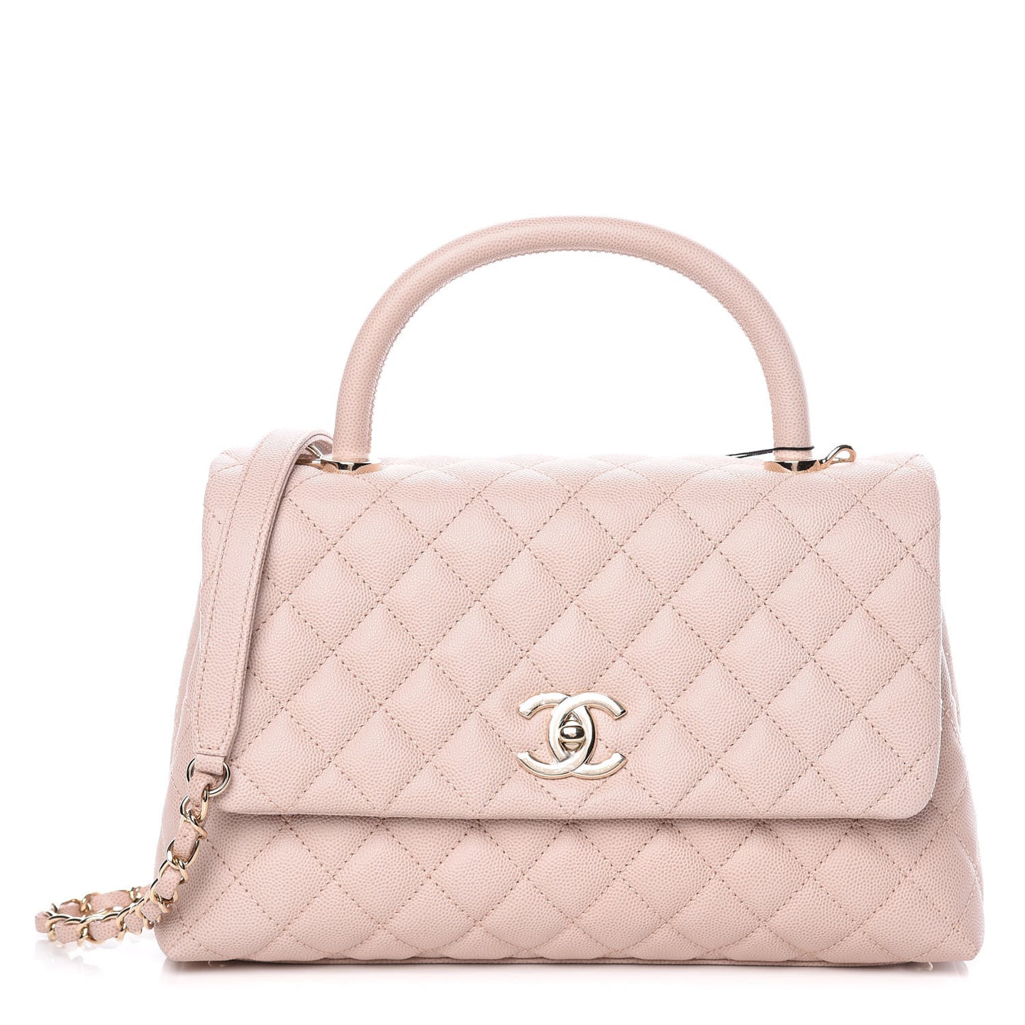 Caviar Quilted Small Coco Handle Flap Light Beige