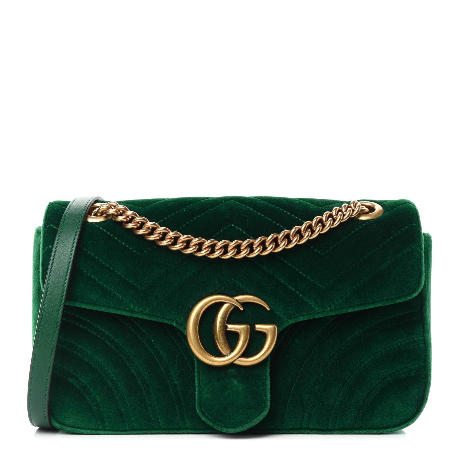 Gucci Velvet Matelasse Small GG Marmont Shoulder Bag Emerald 1 of 10