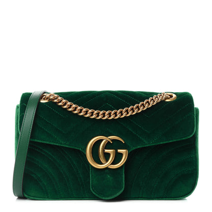 Gucci Velvet Matelasse Small GG Marmont Shoulder Bag Emerald 1 of 10
