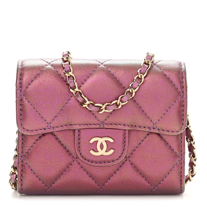Chanel Iridescent Lambskin Quilted Flap Card Holder On Chain Purple 1 of 12