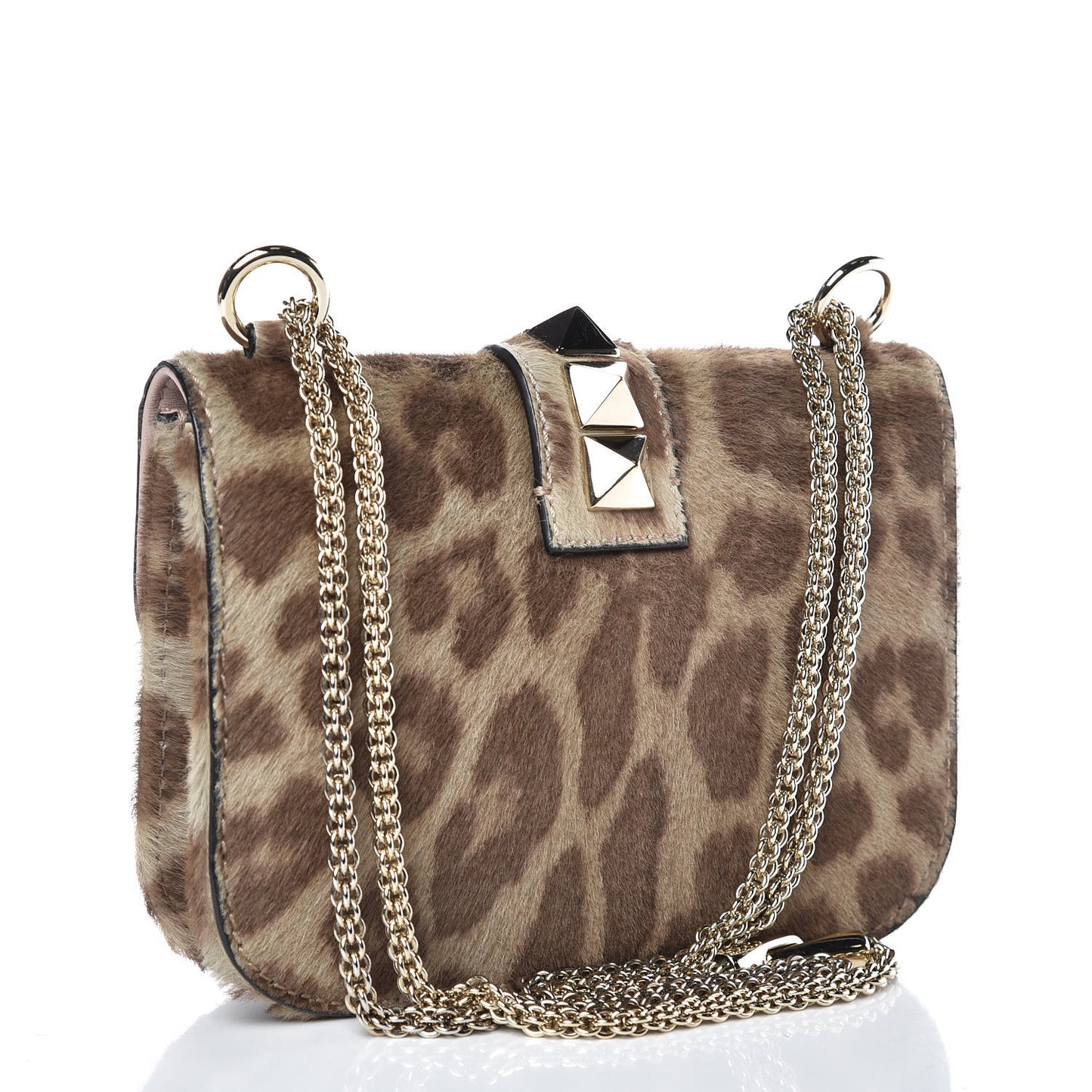 Calf Hair Leopard Print Small Glam Lock Rockstud Flap Blush