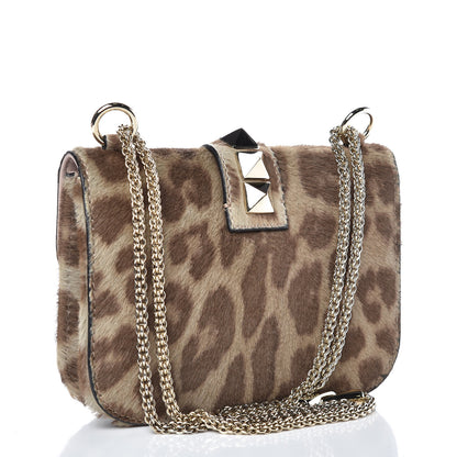 Valentino Garavani Calf Hair Leopard Print Small Glam Lock Rockstud Flap Blush 3 of 10