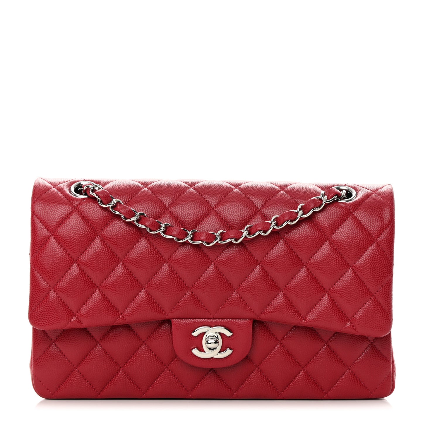 Caviar Quilted Medium Double Flap Dark Red
