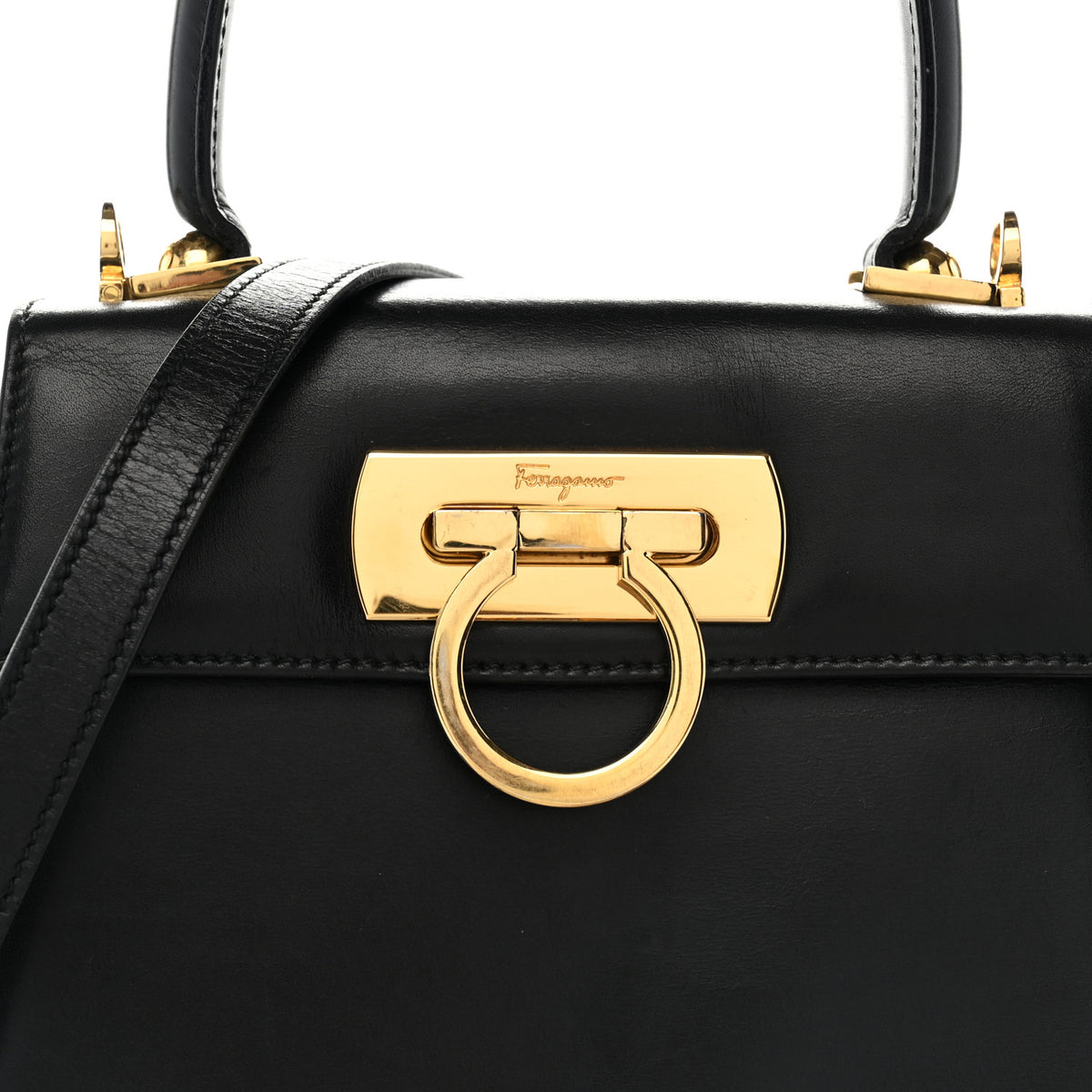 Salvatore Ferragamo Brushed Off Calfskin Small Iconic Top Handle Black 7 of 13