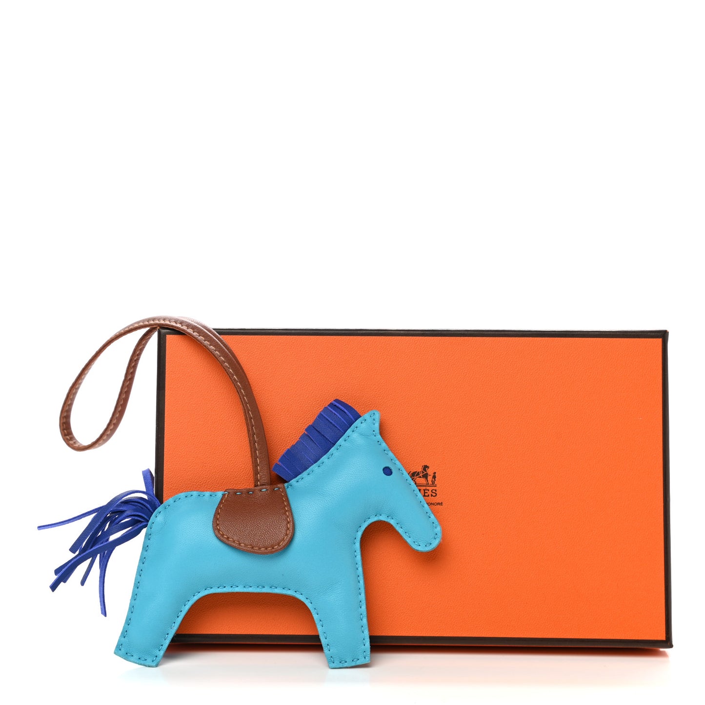 Milo Lambskin Grigri Rodeo Horse Bag Charm MM Bleu Azteque Bleu Electrique Fauve