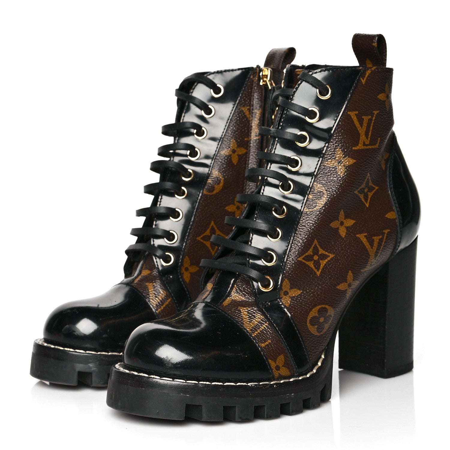 Louis Vuitton Patent Calfskin Monogram Star Trail Ankle Boots 37 Black 3 of 11