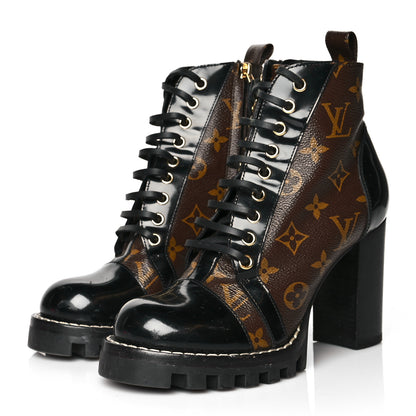Louis Vuitton Patent Calfskin Monogram Star Trail Ankle Boots 37 Black 3 of 11