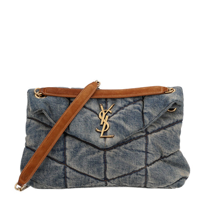 Saint Laurent Denim Quilted Small Loulou Puffer Monogram Chain Satchel Blue Cinnamon 1 of 10