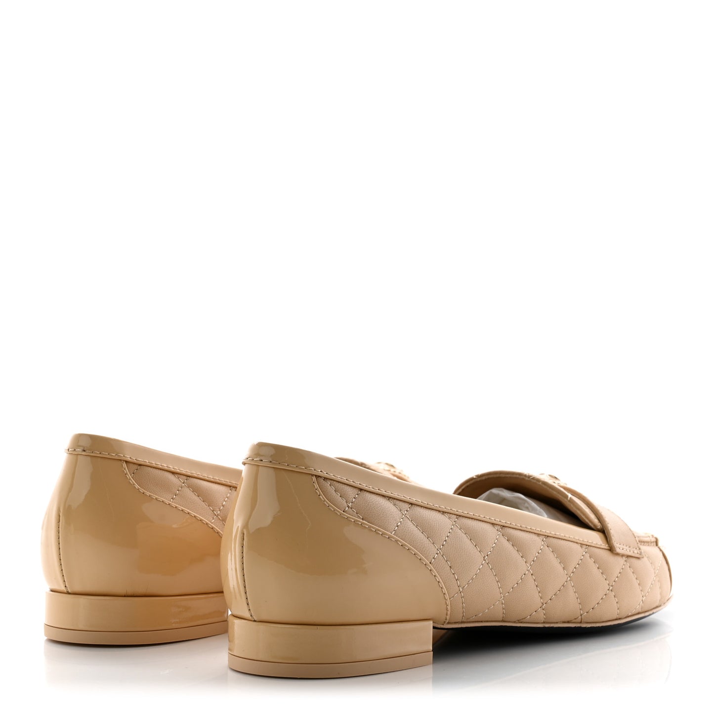 Lambskin Patent Quilted Womens CC Loafers 38.5 Beige