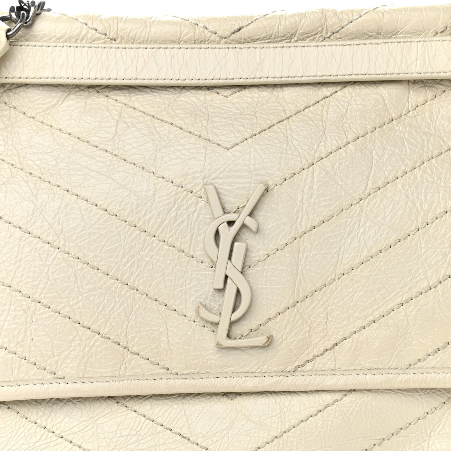 Crinkled Calfskin Matelasse Monogram Large Niki Chain Satchel Ivory