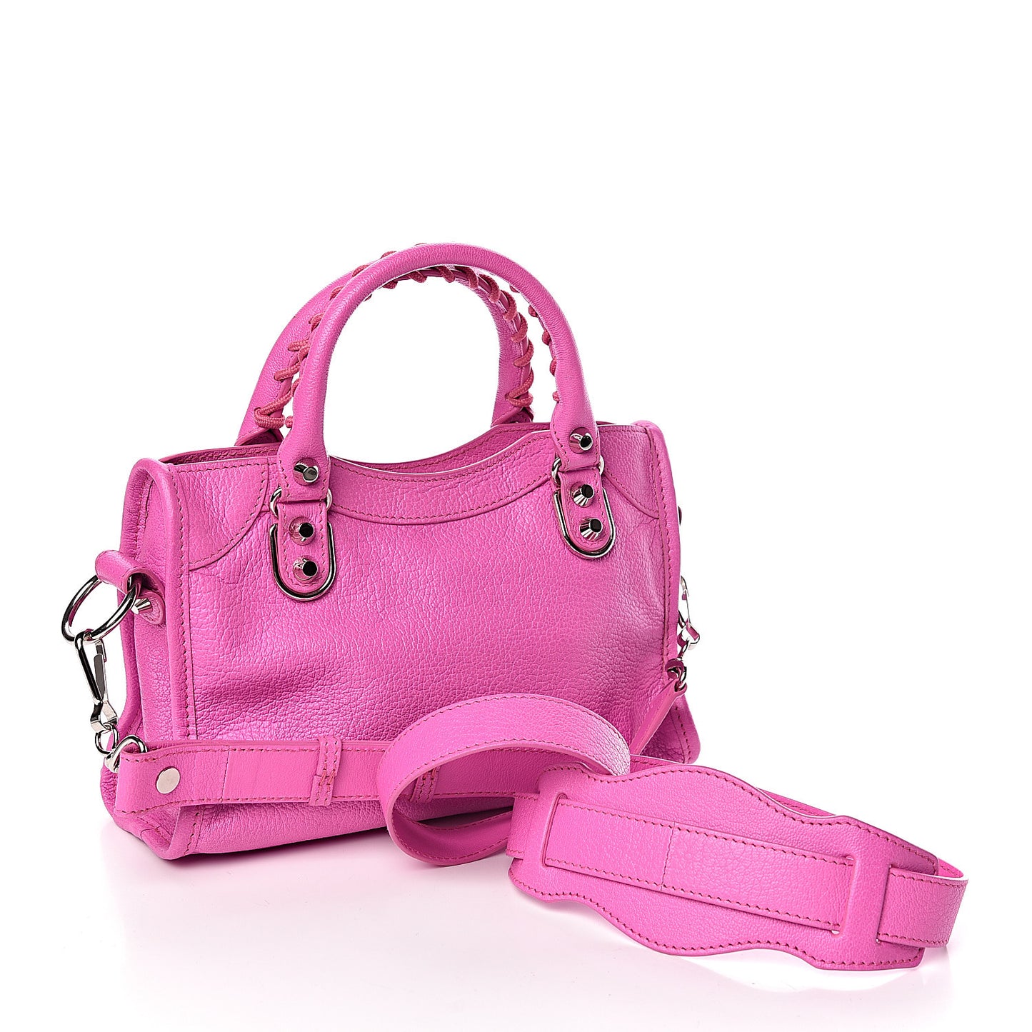 Chevre Silver Metallic Edge Hardware Mini City Rose Fluo