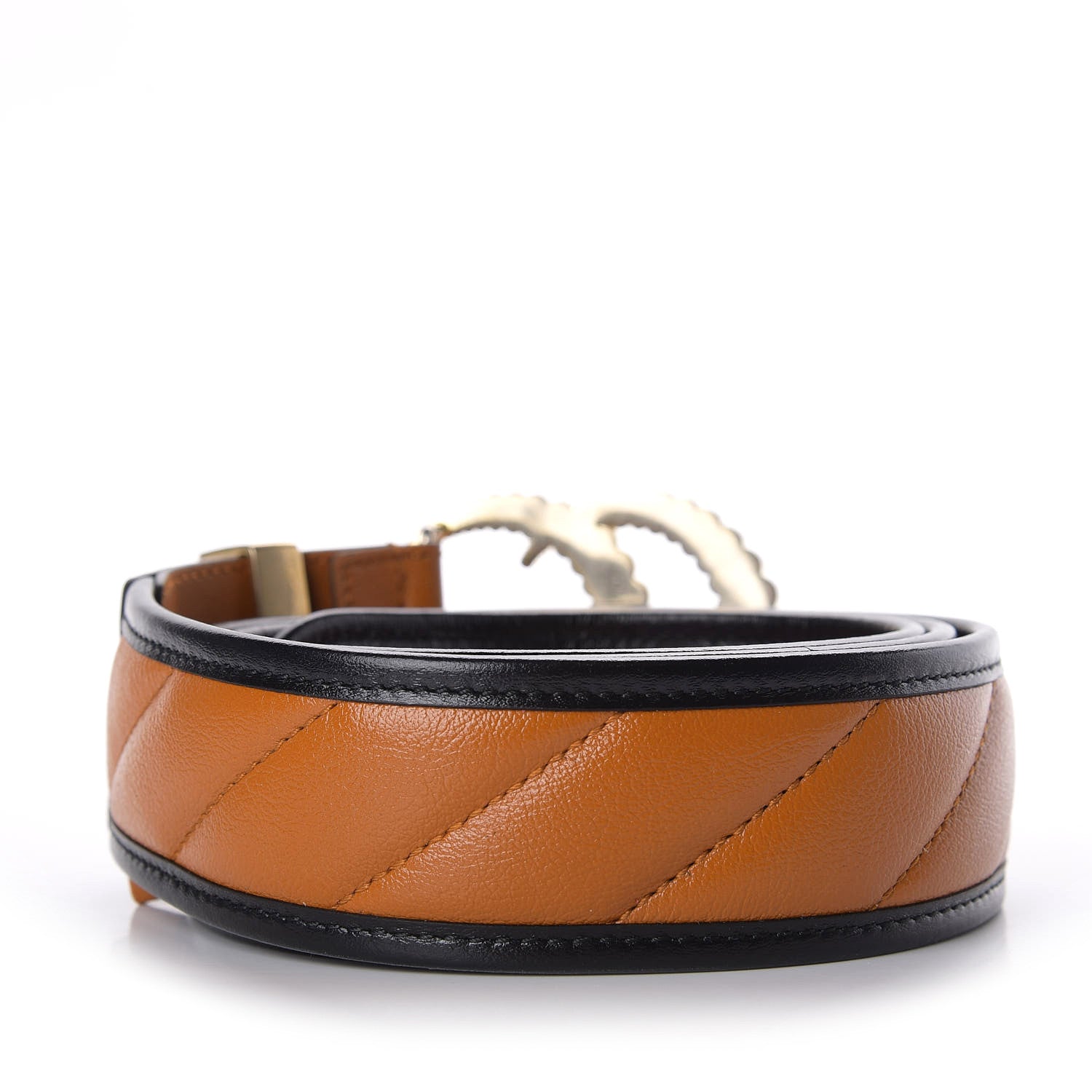 Gucci Azalea Calfskin Matelasse Diagonal Torchon Double G 40mm Belt 100 40 Cognac Black 2 of 5