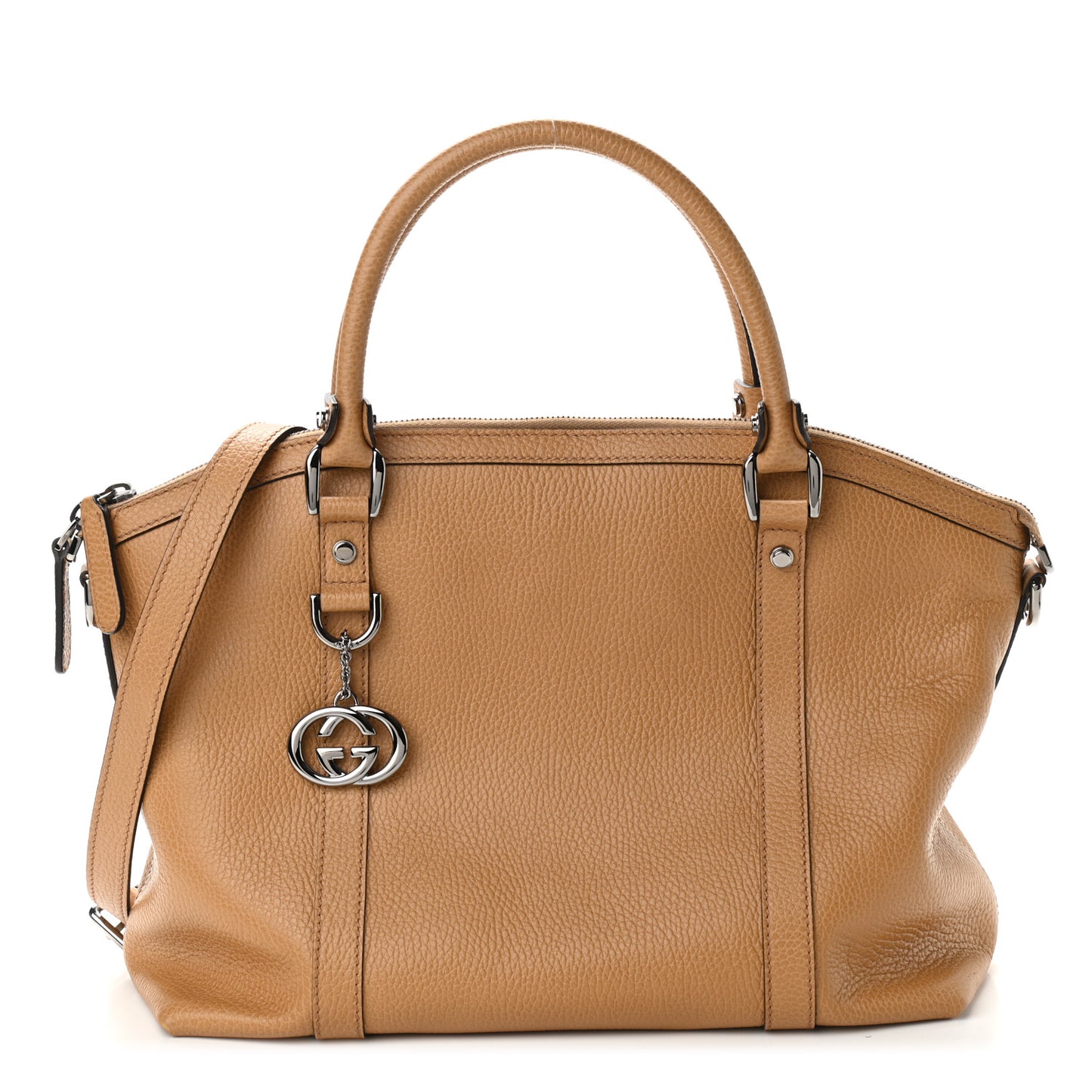 Pebbled Calfskin Medium GG Convertible Dome Satchel Beige