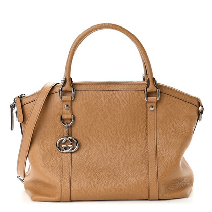 Gucci Pebbled Calfskin Medium GG Convertible Dome Satchel Beige 1 of 12