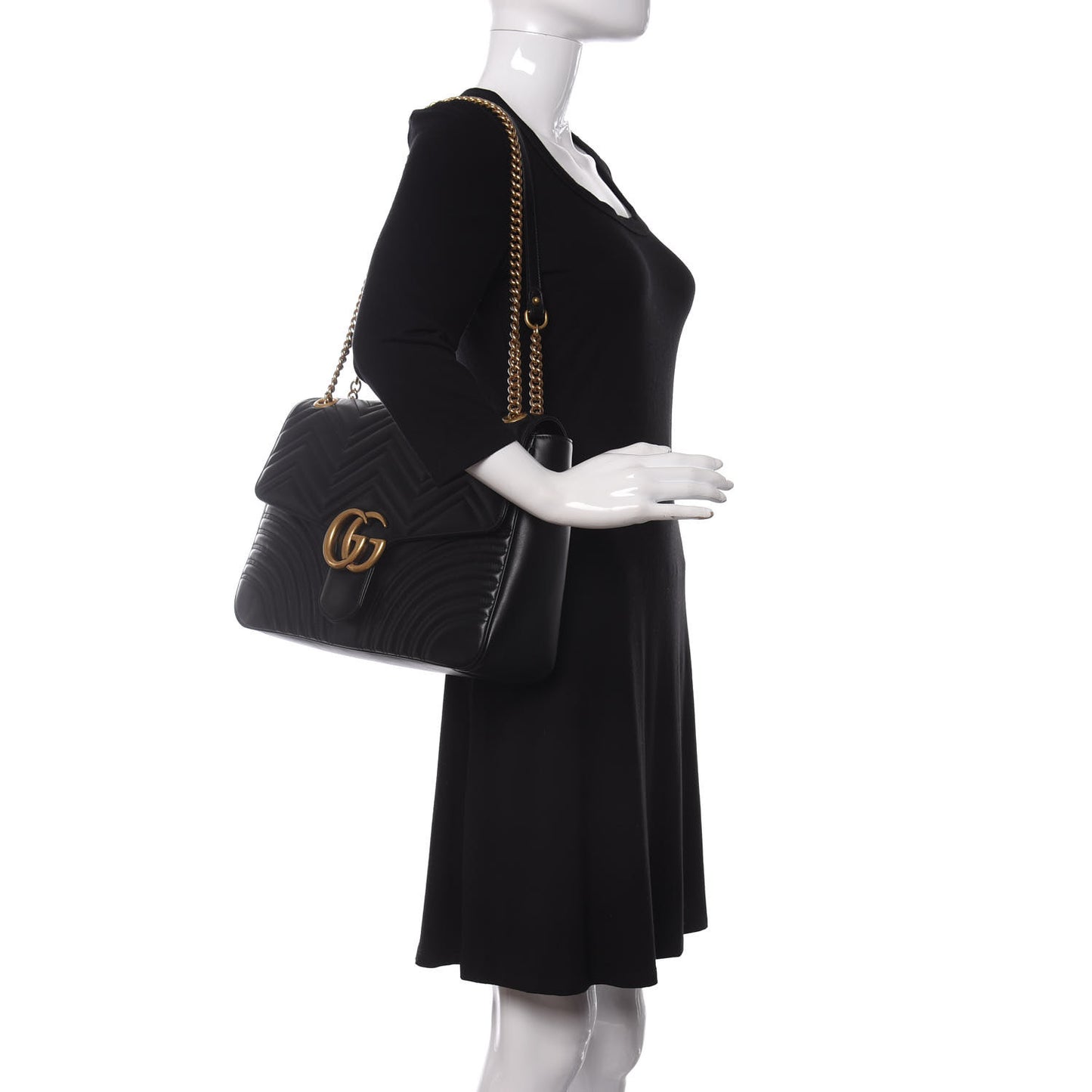 Calfskin Matelasse Large GG Marmont Shoulder Bag Black