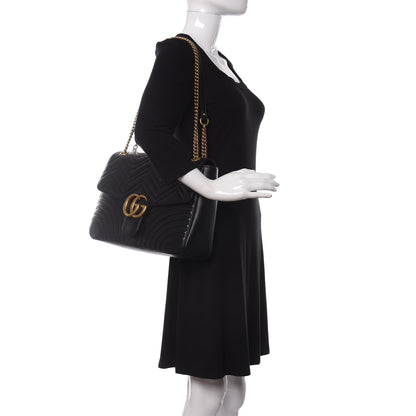 Gucci Calfskin Matelasse Large GG Marmont Shoulder Bag Black 2 of 10