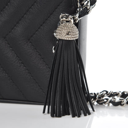 Chanel Calfskin Chevron Quilted Tassel Clutch With Chain Black 10 of 10