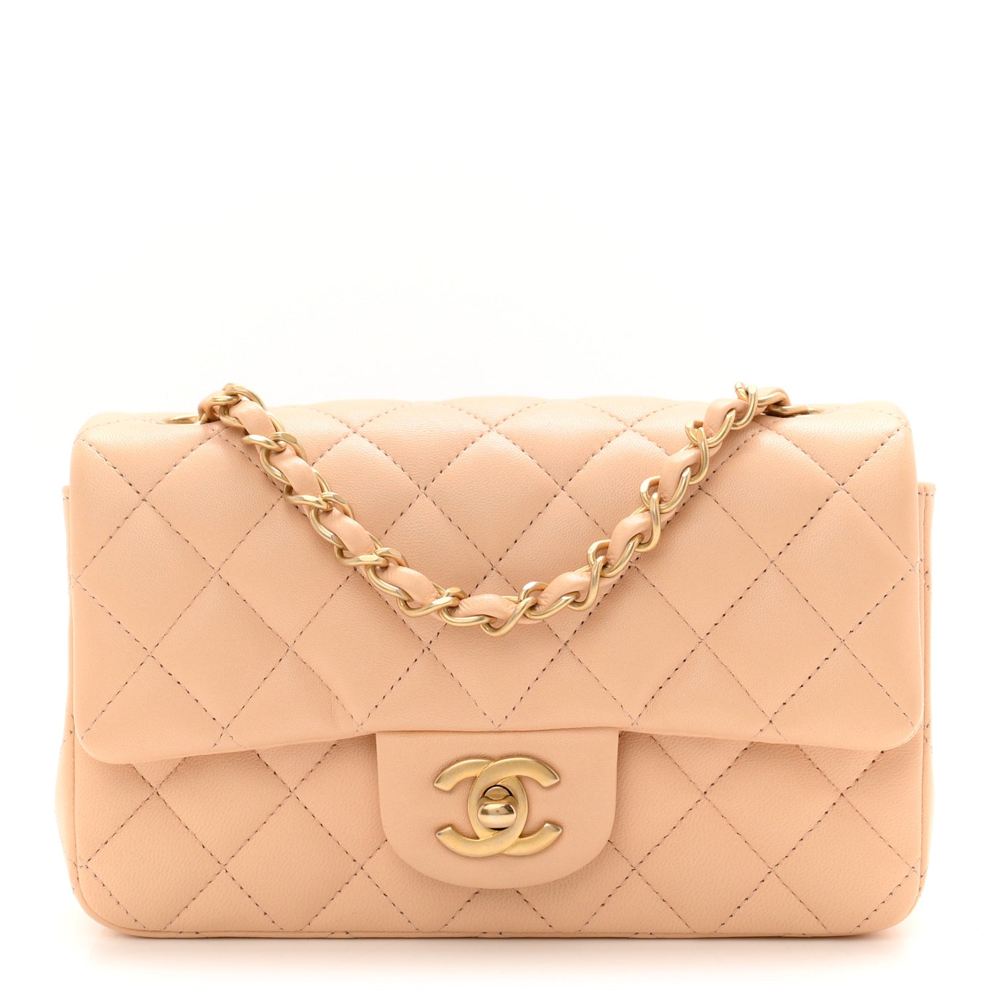 Lambskin Quilted Mini Rectangular Flap Beige
