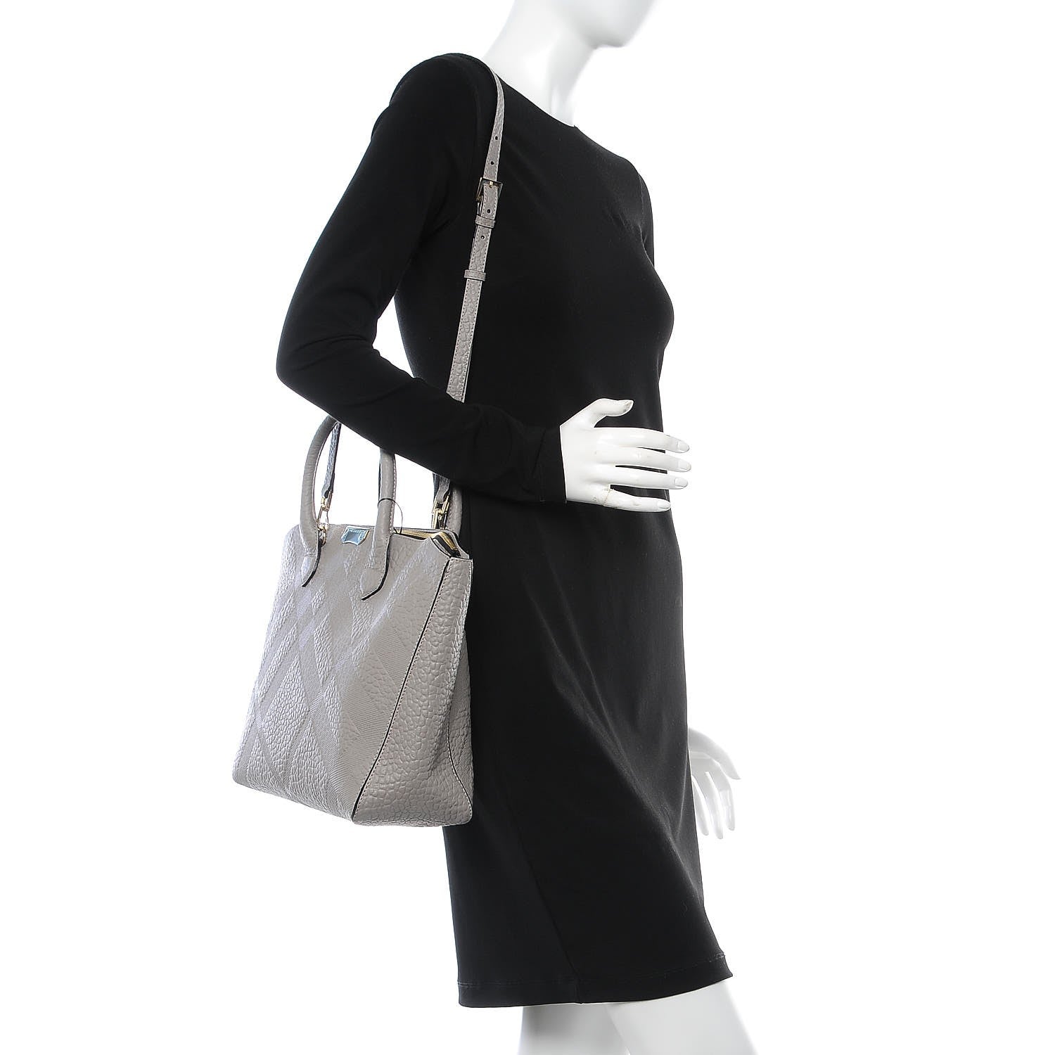 Burberry Heritage Grain Check Embossed Medium Dewsbury Tote Pale Grey 3 of 8