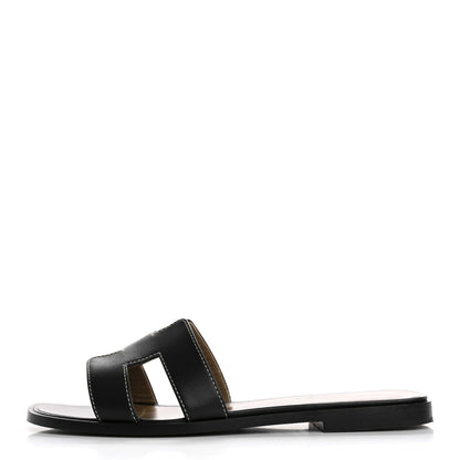 Hermes Box Calfskin Oran Sandals 37 Black 1 of 11