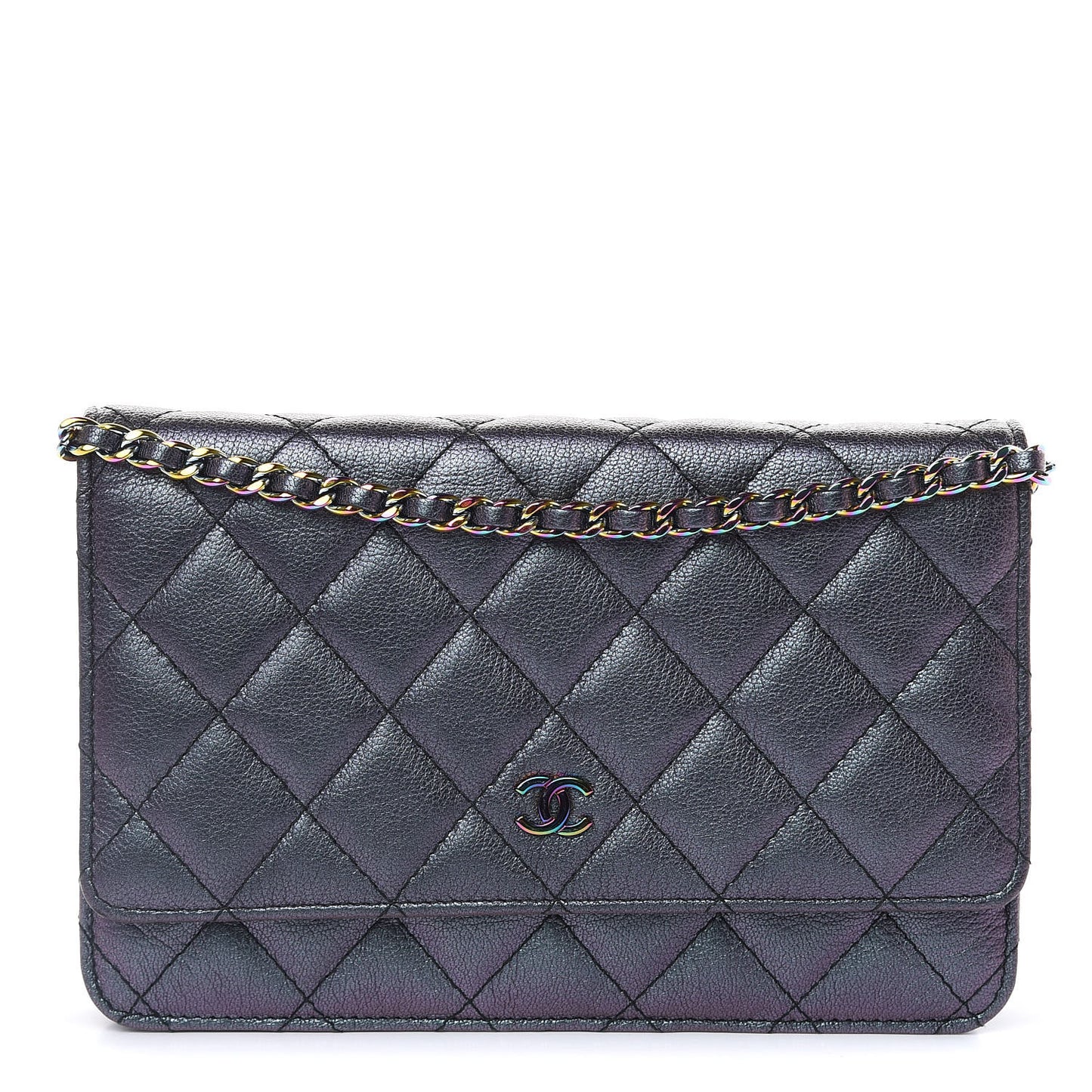 Iridescent Goatskin Quilted Wallet On Chain WOC Purple
