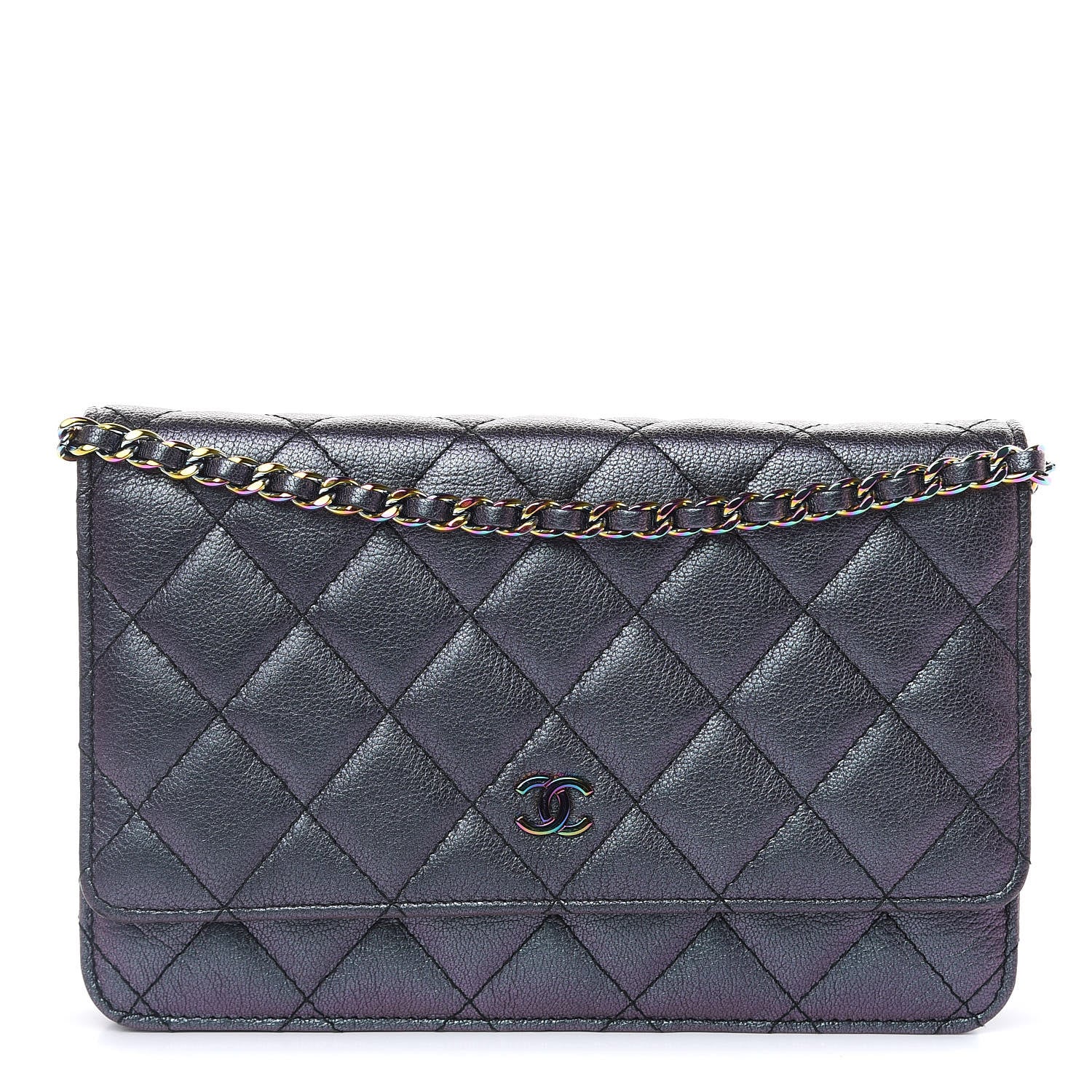 Chanel Iridescent Goatskin Quilted Wallet On Chain WOC Purple 1 of 13