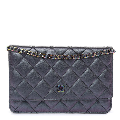 Chanel Iridescent Goatskin Quilted Wallet On Chain WOC Purple 1 of 13